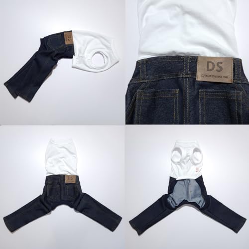 D Doggy Star Italian Greyhound Clothes Sleeveless Jeans Onesie Outfit Whippet for Dog Coat (L / Blue Jean)