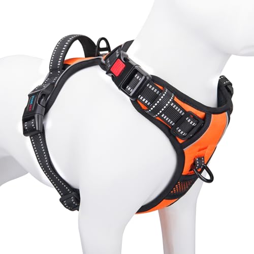 Reflective Dog Harness Large Breed Adjustable No Pull Vest (Large / Orange)