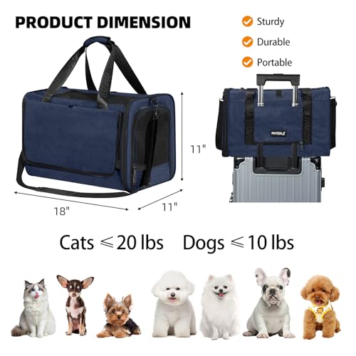 Cat Carrier for Travel (Navy / 18.0"L x 11.0"W x 11.0"H)