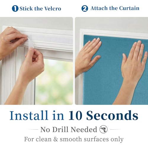 100% Blackout Curtains for Bedroom Stick On Curtains Window Shades Pull Down Blackout Window Cover No Drillng Self Adhesive Curtains No Rod Small Windows (46"W x 72"L (Pack of 1) / Stone Blue)