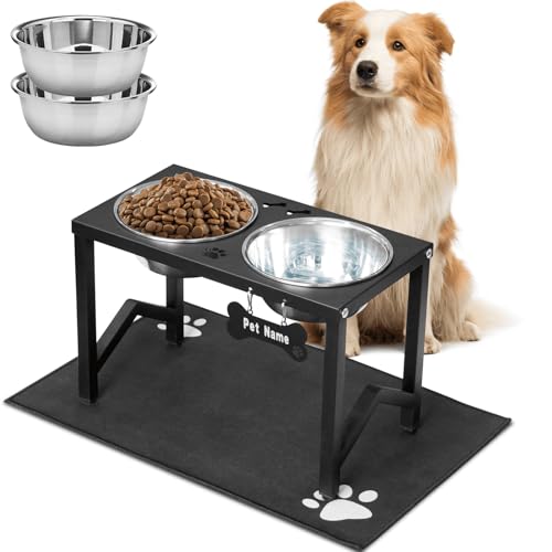 Elevated Dog Bowls (Black-58oz x 2 / Height: 11.8")