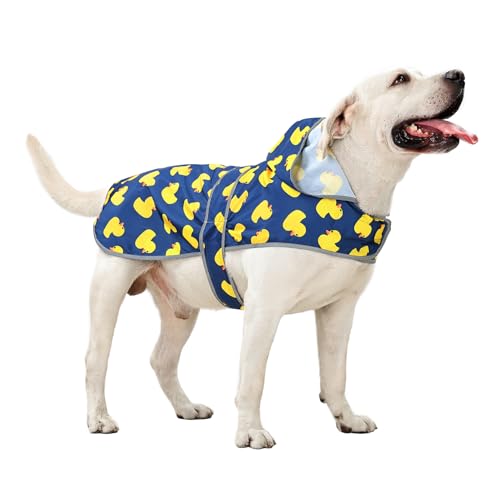 Dog Raincoat Waterproof Dog Rain Jacket with Hood (Navy Blue Duck / XX-Large)