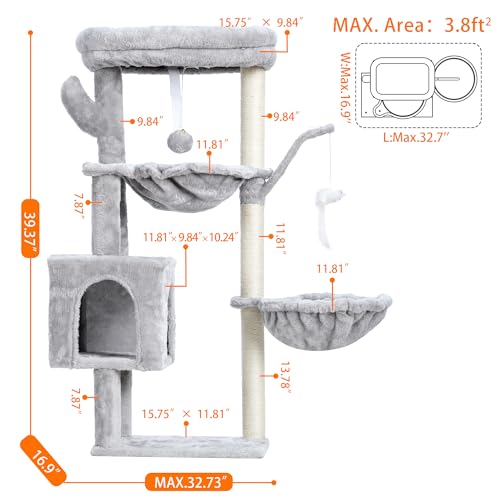 Cat Tree 40" Tower with All (Light Gray / 39.4 inch)