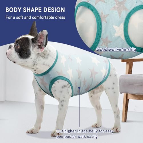 Dog Shirts Quick Dry Summer Cooling Star Printing Dogs T (Deep Green+Light Blue / X-Large)