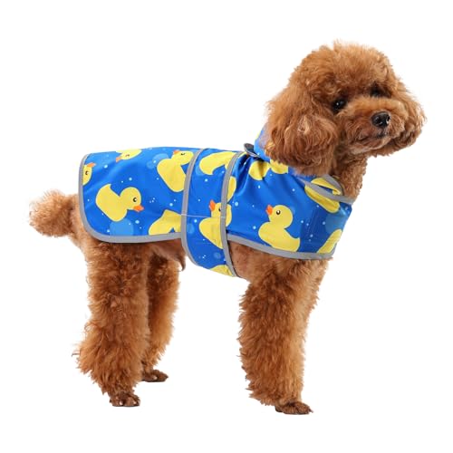 Dog Raincoat for Small Dogs Puppies Waterproof Jacket Hooded Rain Coats with Reflective Strips Leash Hole & Poncho Adjustable Fit (A. Ducks / Small)