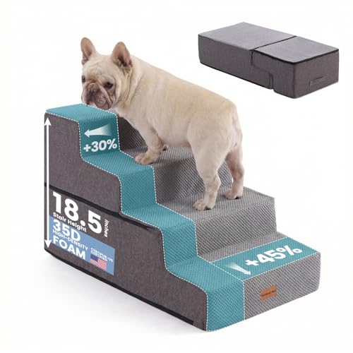 Dog Stairs for Small Dogs 18.5" H (Grey / 18"x29.5"x18.5"Extra Wide)