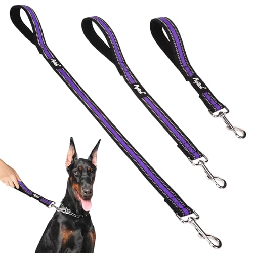 Reflective Short Dog Leashes 3 Pack for Walking and Training (Purple / 1FT+1.5FT+2.5FT)