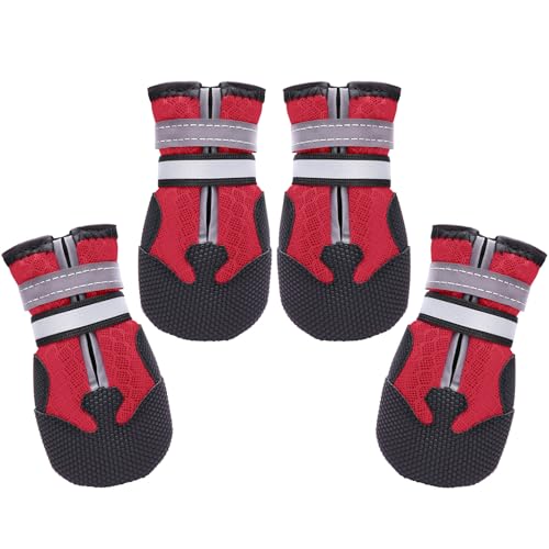 Breathable Dog Boots for Medium Large Dogs (Red / S (Insole Width 2")for 25~30lb)