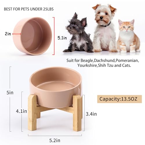Khaki Raised Elevated 15°Slanted Ceramic Dog Bowl for Small Breeds (Khaki / 1.7 CUPS - Puppy/Small Dogs & Cat Bowls)