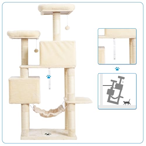 Cat Tree Tower with Sisal Scratching Posts (53.7 Inches / Beige)
