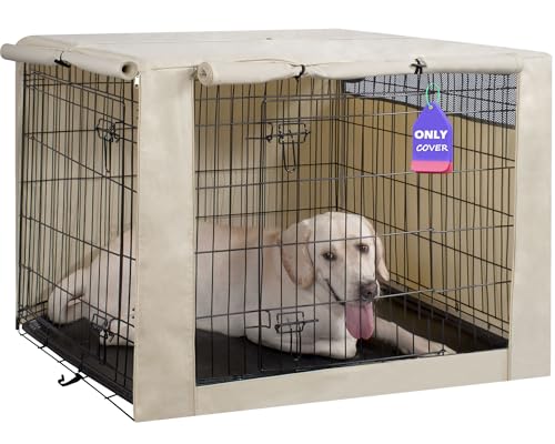 42 Inch Dog Crate Cover with Mesh (42.0"L x 28.0"W x 30.0"H / Beige)
