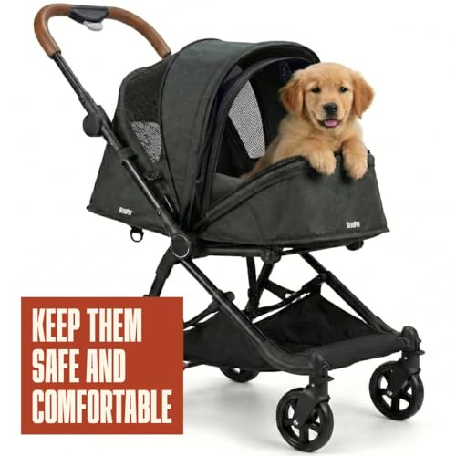 Pet Stroller for Small & Medium Dogs & Cats Lightweight Foldable Travel Stroller with Smooth 4