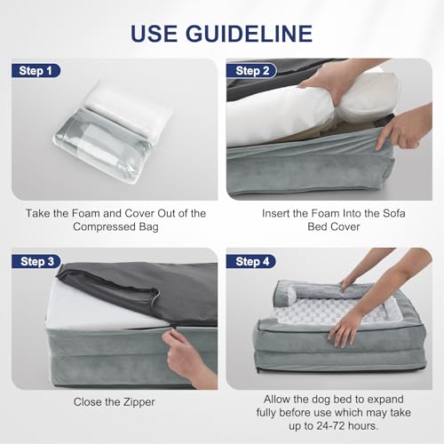 Orthopedic Supportive Large Dog Bed (42.0''l x 32.0''w x 6.5''th / Light Grey)