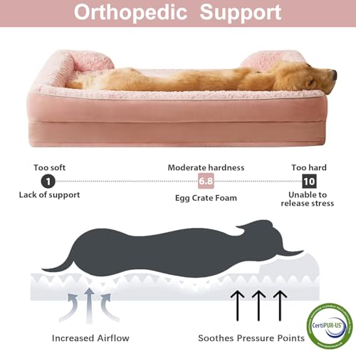 Orthopedic Washable XL Dog Bed for Senior Dog Cozy Sleep (42.0"l X 30.0"w X 7.0"th / Light Pink)