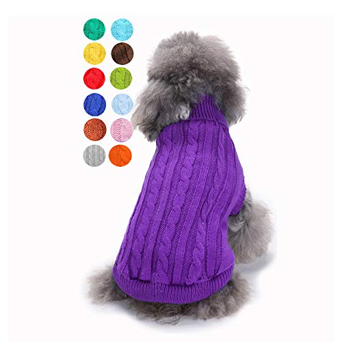 Dog Sweater Soft Warm Turtleneck Knitted Clothes for Small Medium Large Pet (Purple / XX-Small)