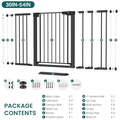 30 54" Extra Wide Baby Gate for Stairs & Auto Close Dog Gate Black (Black / 30"-54" W x 30.5" H)