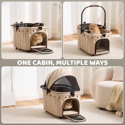 Dog Stroller for Small to Medium Dogs with Detachable Carrier (Vanilla Beige)