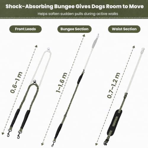 Hands Free Double Dog Leash (Olive Green)