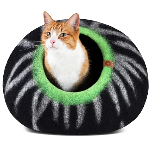 Cat Cave Merino Wool Bed for Indoor Cats (Shining Tiger / Medium)