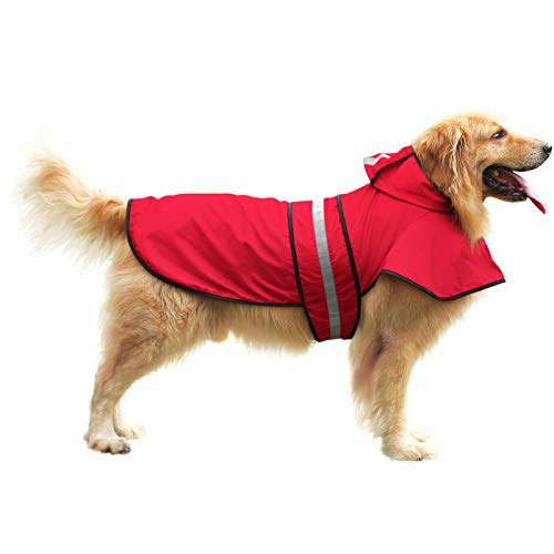 Dog Raincoat with Hood & Leash Hole S (X-Large / Red)