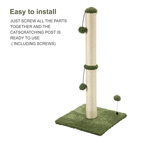34“ Tall Cat Scratching Post Premium Basics Kitten Scratcher Sisal Scratch Posts Trees with Hanging Ball for Indoor Cats (34 inches for Adult Cats / Cactus Green)
