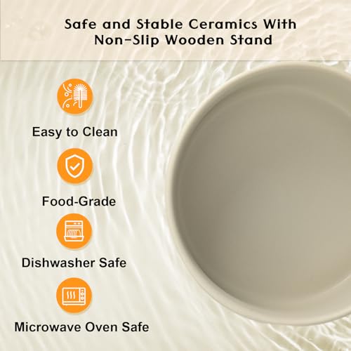 Ceramic Elevated Dog Bowls 2 Pack (Large - 7.6 CUPS*2 / Grey)