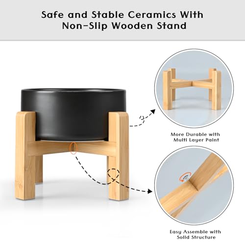 Ceramic Elevated Dog Bowls 2 Pack (Medium - 3.6 CUPS*2 / Black)