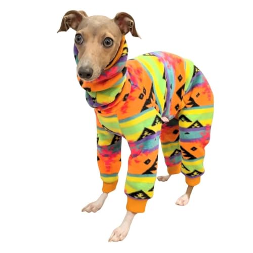 D Doggy Star Italian Greyhound Sweater Turtleneck Outfit Nordic Fleece Onesie Clothes Whippet for Dog Coat (S / Orange Nordic)