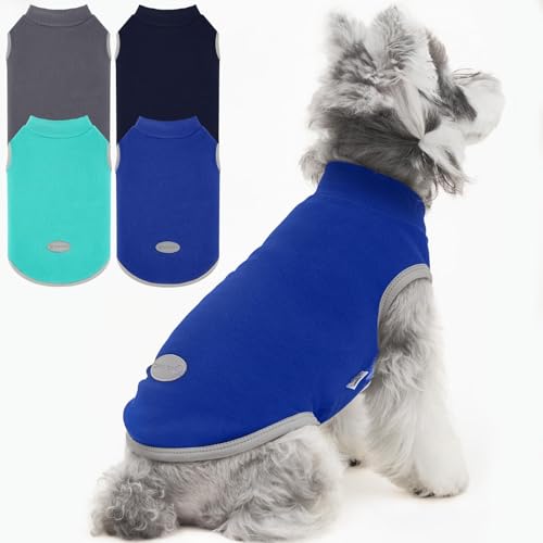 4 Pack Fleece Dog Sweaters Vest Soft Lightweight Breathable Doggie Clothes for Small Medium Large Dogs Boy Winter Warm Pet Pullover Jacket Sweatshirt Puppy Coat (X-Large(Chest-23.6") / Grey, Navy, Teal, Blue)