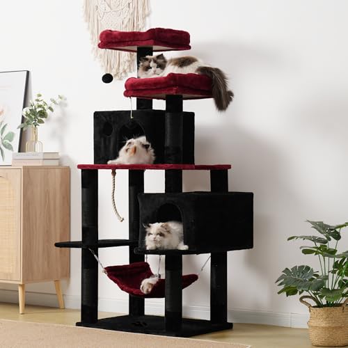 Cat Tree Tower with Sisal Scratching Posts (53.7 Inches / Black and Red)