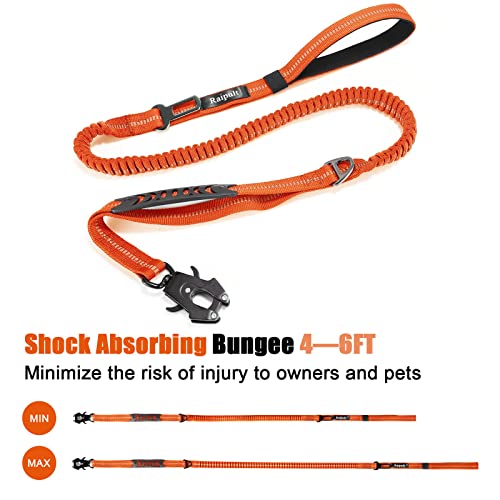 Tactical Shock Absorbing Bungee Dog Leash Heavy Duty (Neon Orange / Aviation aluminum)