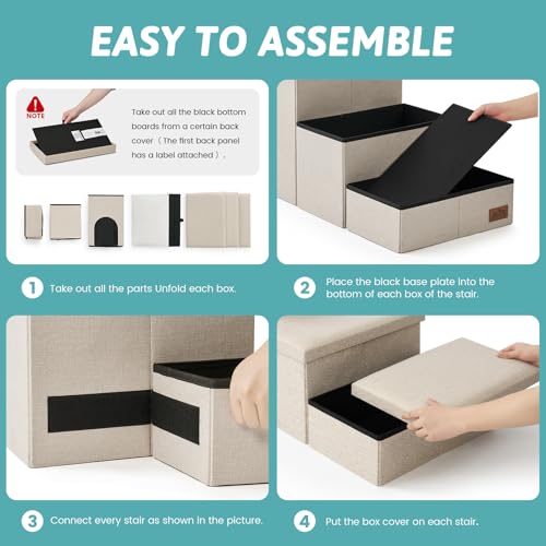 Dog Stairs with Storage (Beige / 32.5x17x17.7 inch)