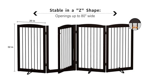 Freestanding Dog Gates with Door Walk Through (4 Panel 32" / Dark Brown)