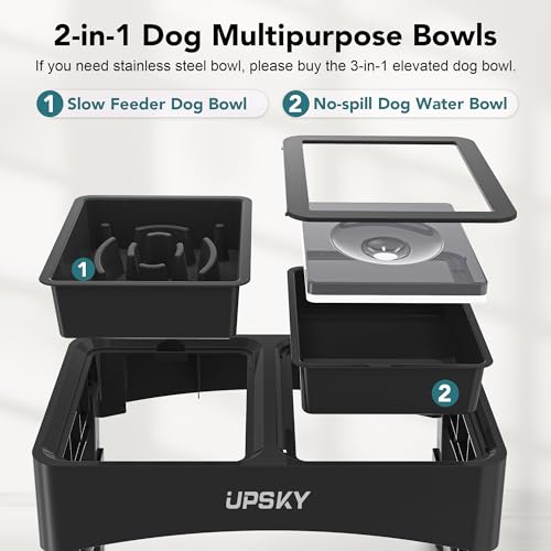 2-in-1 Elevated Dog Bowls Set with 4 Height Adjustable Stand, Balck (no)