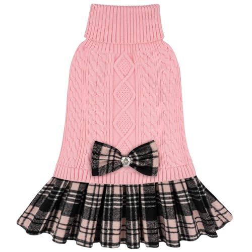 Dog Sweater Dress for Small Dogs Turtleneck Thick Knit Pullover (Medium (9-16lbs) / 02# Pink)
