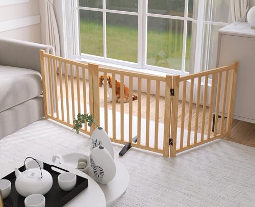 Non Painted Wooden Freestanding Dog Gates (【3 Panel】-23“ H)