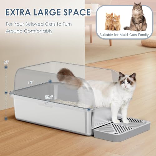 2 Pack XL Enclosed Stainless Steel Cat Litter Box for Multi (2PK Light Grey / Large)