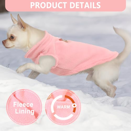 2 Pack Dog Sweaters for Small Dogs Girl Boy Winter Warm Pet Sweater Thick Clothes Coat Vest Fleece Dog Sweater with Leash Ring for Chihuahua (pink,light pink / Large(12-18lbs))