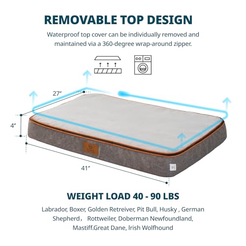 Memory Foam XL Dog Bed (41.0"L x 27.0"W x 4.0"Th / Light Grey)