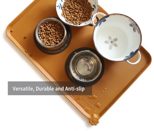 Large Silicone Pet Food Mats Tray (24" x 16" / Butterscotch)