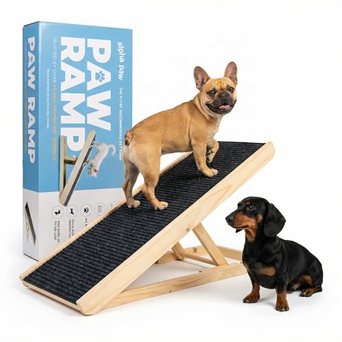 AlphaPaw Original Natural Wood PawRamp for Small & Large Dogs (Full Size Bed Height - 24" / Darkbrown)