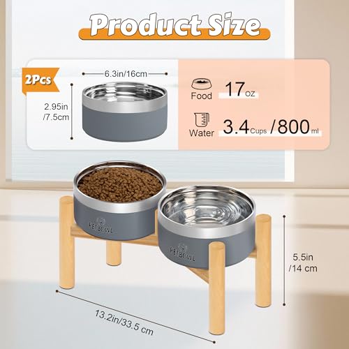 27oz Elevated Stainless Steel Dog Bowls Non (Grey)