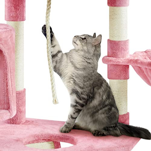 79in Multi Level Cat Tree for Multiple Cats with 9 sisal Posts (Pink)
