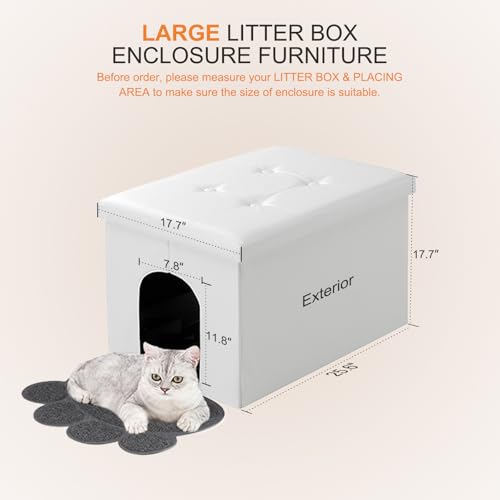 Cat Litter Box Enclosure Furniture Odor Control (L 25.6'' x 17.7'' x 17.7'' / White)