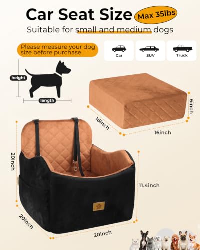 Dog Car Seats for Small Dogs Up to 35 lbs (Black/Brown)