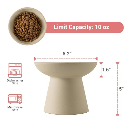 2 Pack Extra Wide Elevated Ceramic 6.2" Shallow Cat Food Bowls (Pottery Clay-2 Food Bowl)