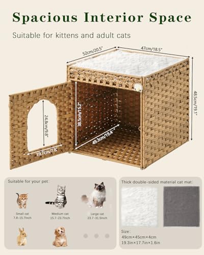 Cat Beds for Indoor Cats Extra Large Double Cat Cave (Natural / Rectangle-XL)