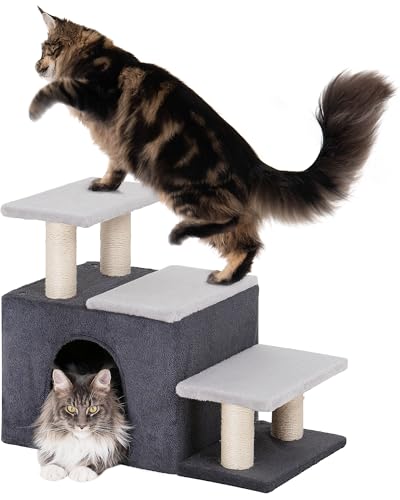 3-in-1 Pet Stairs for Cats, Dog Steps for Doggie Rabbits, Large (Large-Gray)