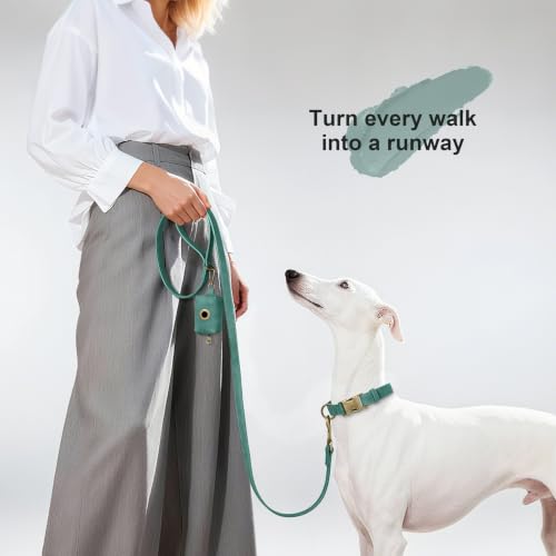 PU Leather Dog Leash for Medium Large Dogs (Green / 3/4''x 5FT)