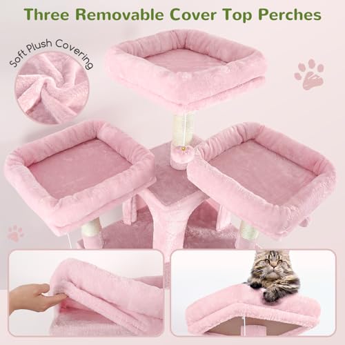 Big XL Cat Tower for Indoor Multiple Cats (Pink / 68 inch)